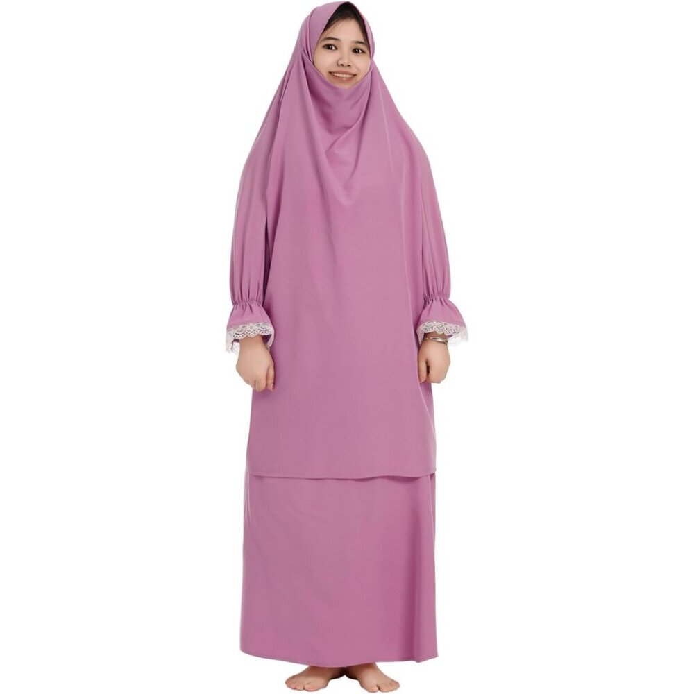 Muslim Girls Abaya Hijab Dress – 2 Piece Set – Pink – Size 7-8 Years – NWT